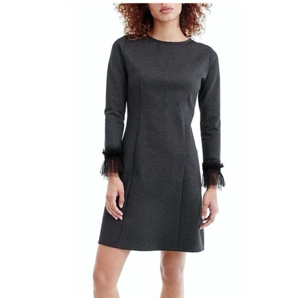 J.Crew Charcoal Gray Sheath Dress XL | Tulle Cuff Long Sleeve Mini Work Party